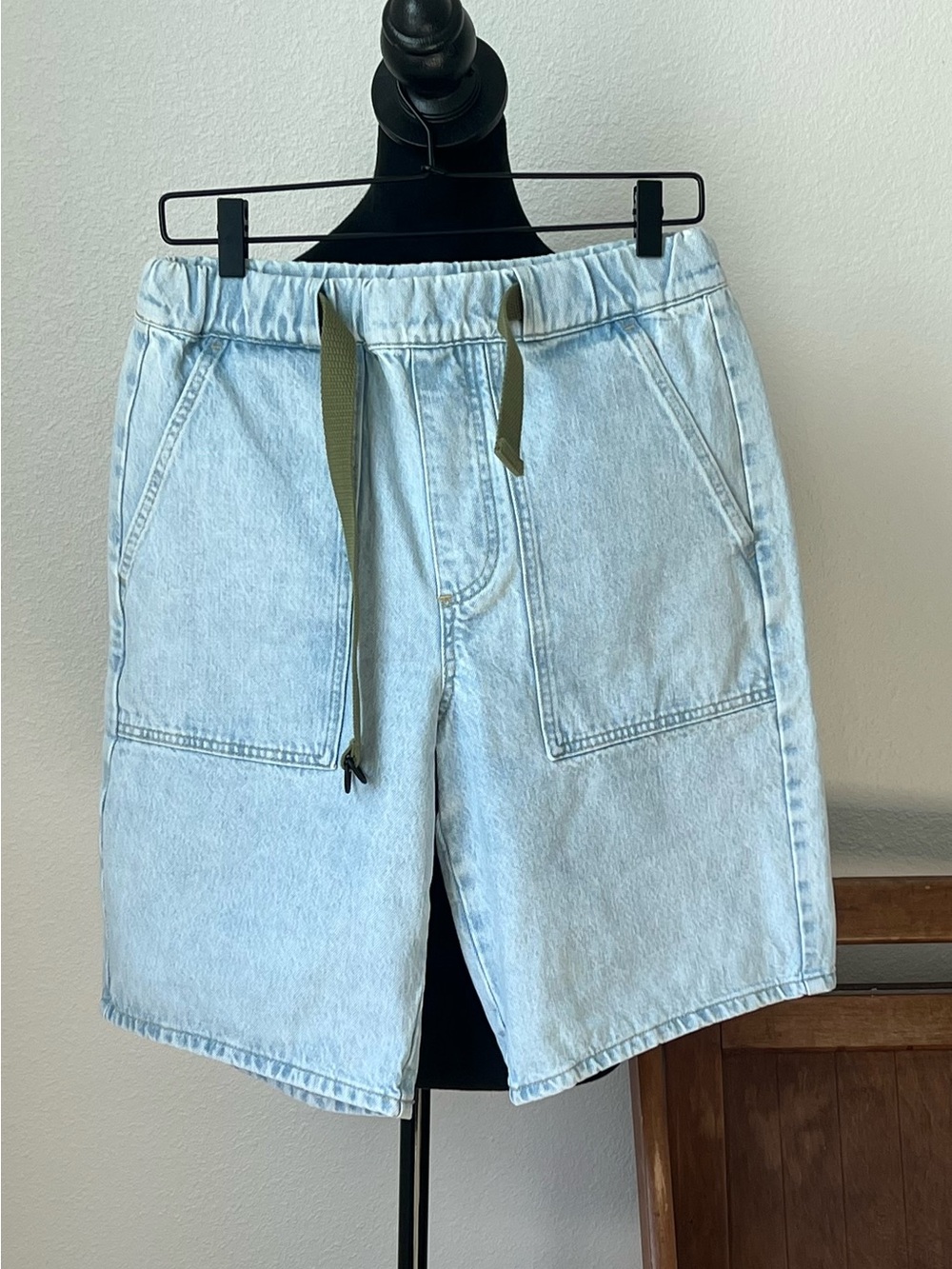 Zara Light Blue Denim Drawstring Jean Shorts